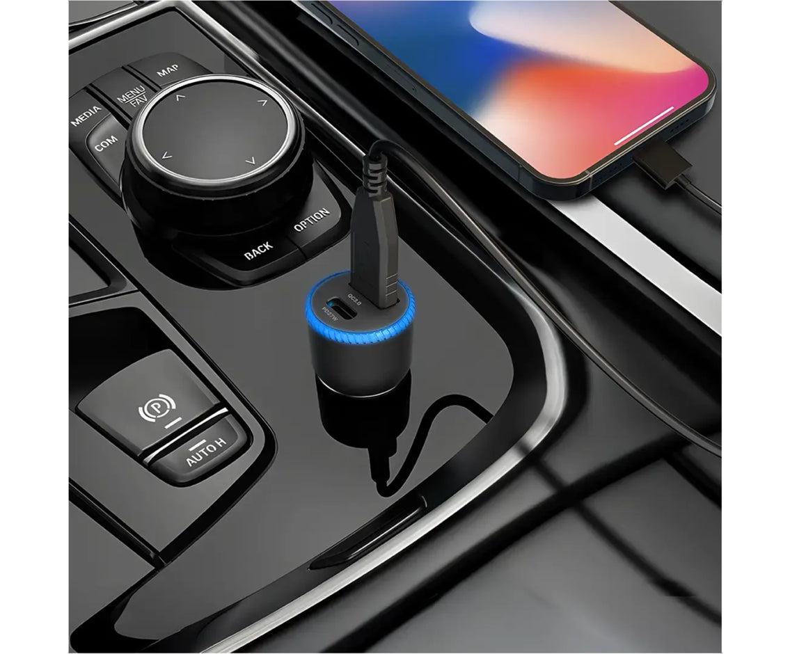 Porodo Blue Graz 45W Dual Usb-C Car Charger Usb-C to Lightning