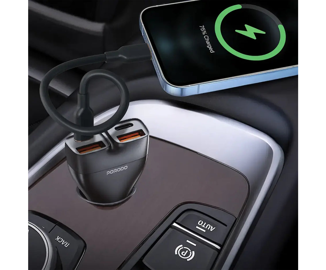 Porodo Dual Power 102W Car charger Usb-C to Lightning Cable