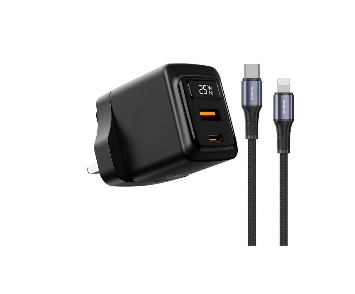 Porodo GaN 25W Usb-C wall charger real time power display