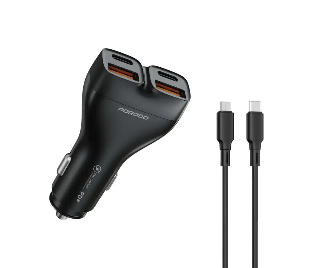Porodo Dual Power 102W Car charger Usb-C to Lightning Cable