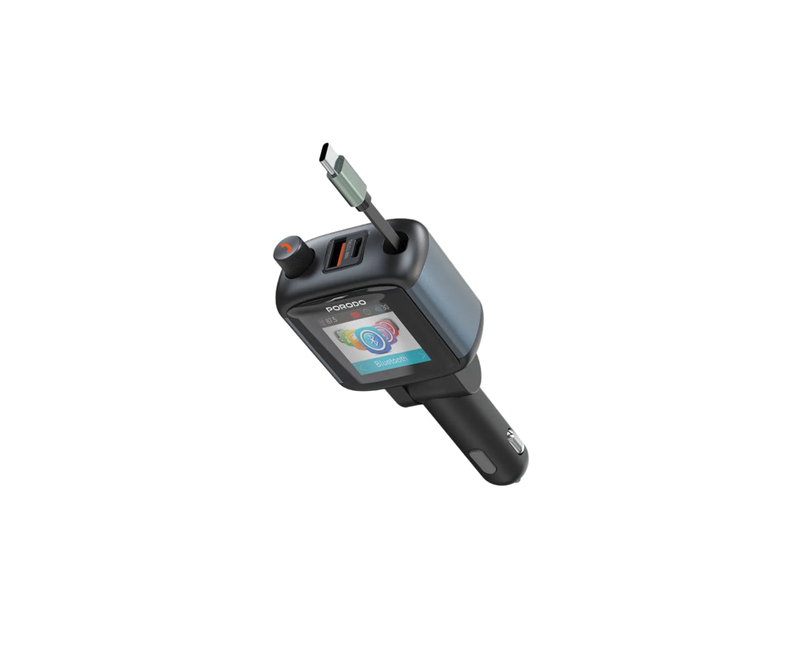 Porodo Voltrush Multi-port Usb car charger TFT Display & Retractable Cable