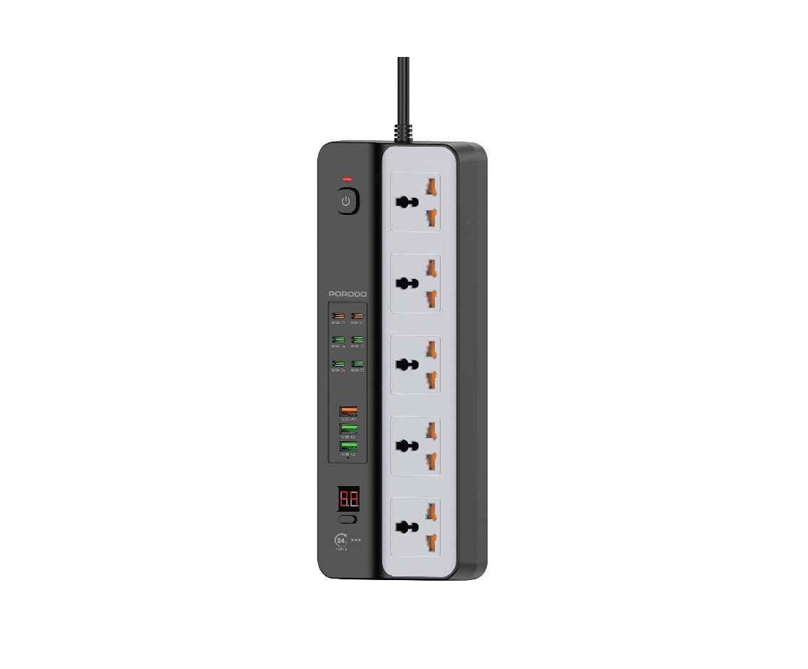Porodo 5Ac Universal Power Strip 9 Usb Ports (6C + 3A) 3000W