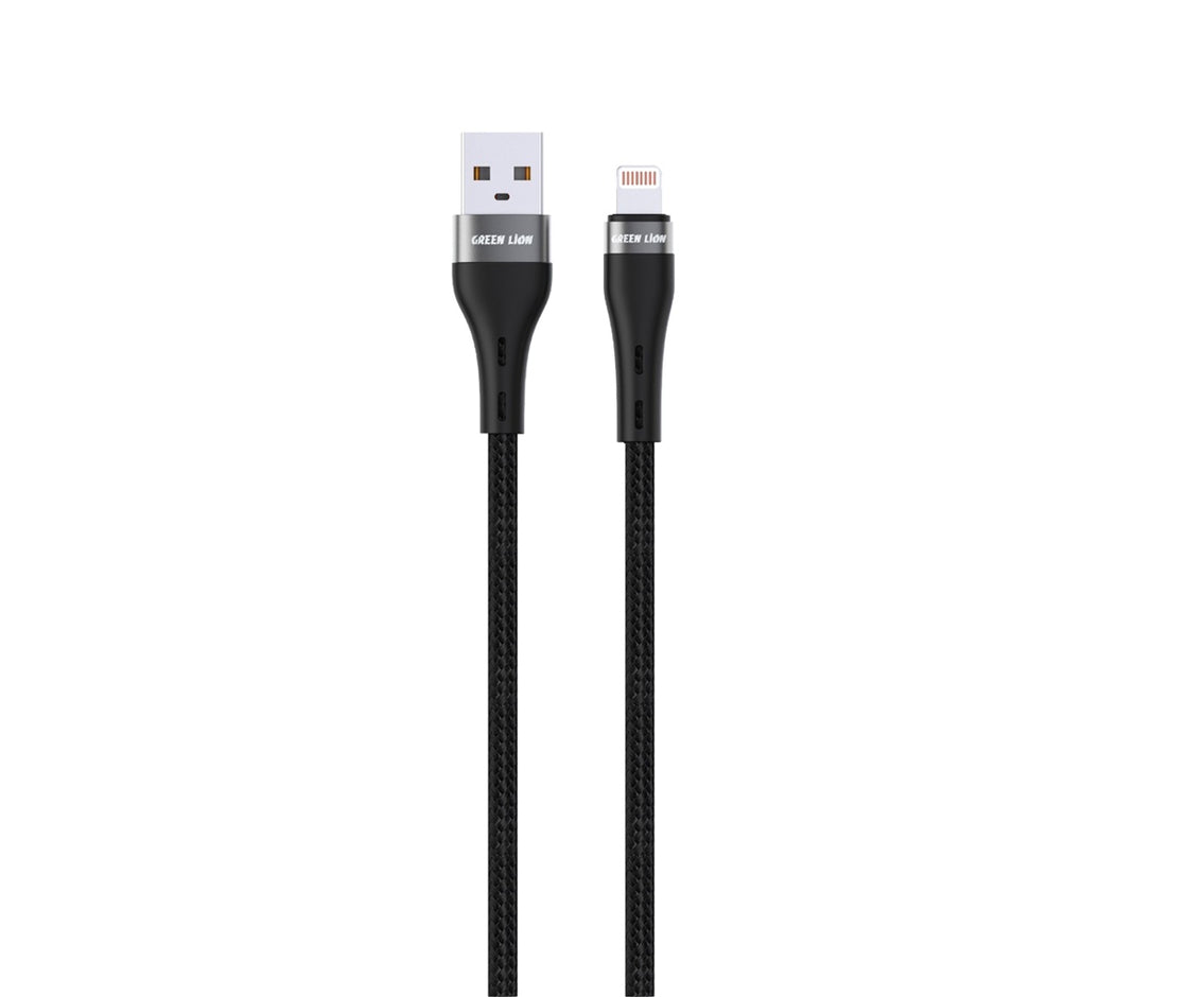 كابل مضفر بطول متر واحد من Green Lion، بقدرة 12 واط، من نوع USB-A إلى Lightning
