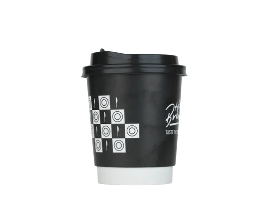 Paper Cup 8 Oz Double Wall Hot Brew Black wit lid 1x25 Piece