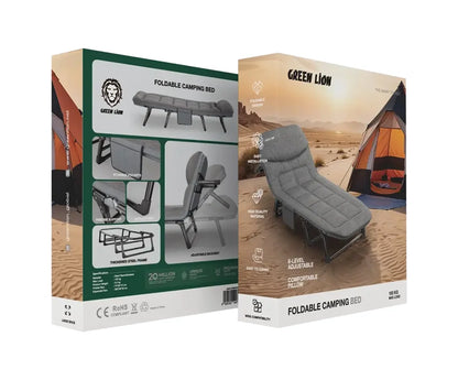 Green Lion Foldable Camping Bed with Adjustable Backrest & Pillow, Portable Sleeping Cot