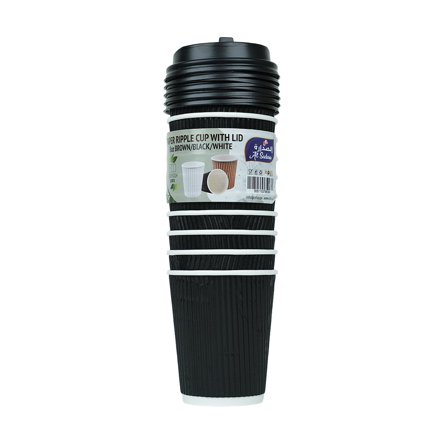 Al Sadara Paper Ripple Cup 8oz BRN/BLK/WHT with Lid 10’s