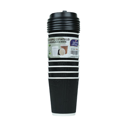 Al Sadara Paper Ripple Cup 8oz BRN/BLK/WHT with Lid 10’s