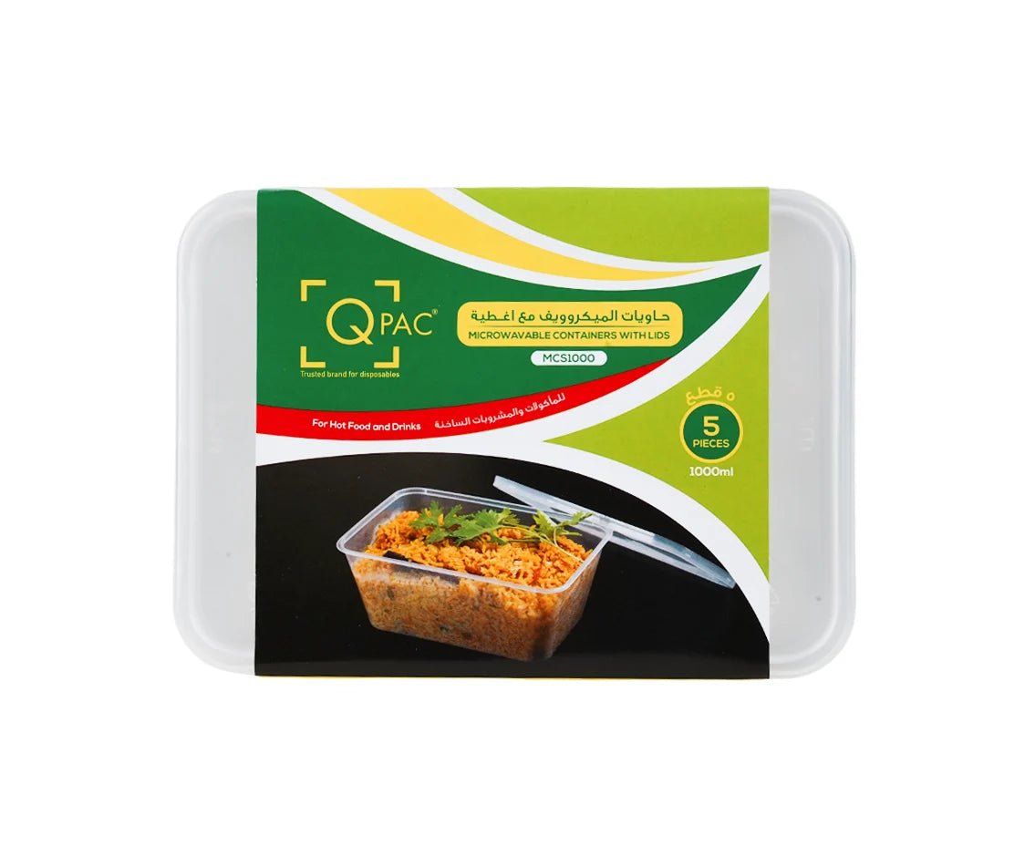 Microwave 1000Ml Rectangle Container Q Pac 1X5 Piece