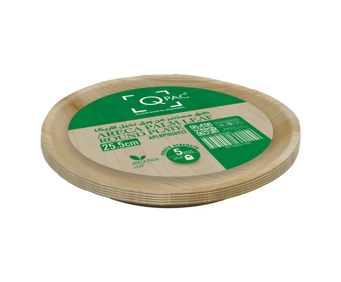 Areca Palm Leaf 25.5 Cm Round Plate 1 X 5 Pieces