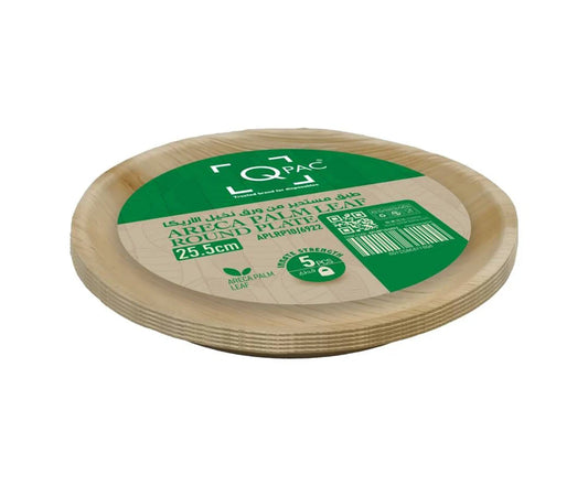 Areca Palm Leaf 25.5 Cm Round Plate 1 X 5 Pieces