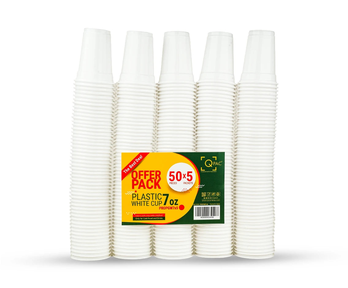 Plastic Cup 7 Oz White Offer Pack 50X5 Packet   Qpac