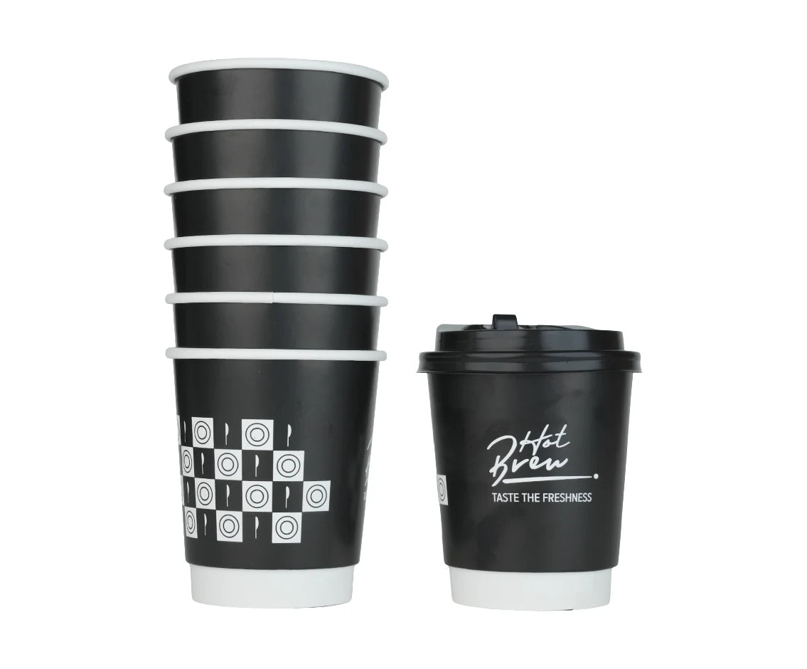 Paper Cup 8 Oz Double Wall Hot Brew Black wit lid 1x25 Piece