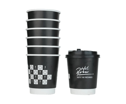 Paper Cup 8 Oz Double Wall Hot Brew Black wit lid 1x25 Piece