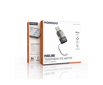 Porodo Transparent Otg Adapter  Usb- C to Lightning