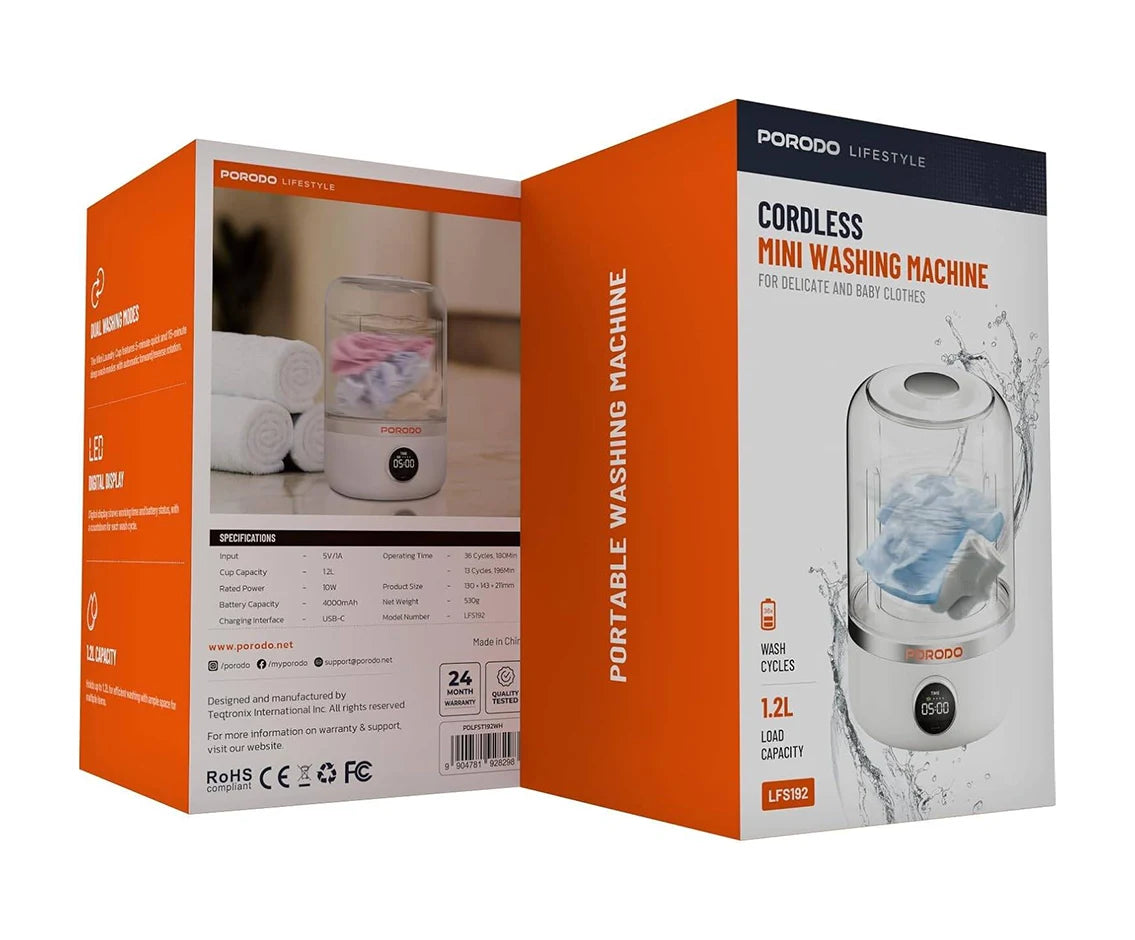 PORODO CORDLESS MINI WASHING MACHINE 1.2L