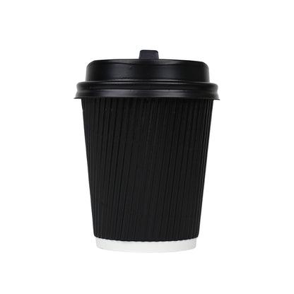 Al Sadara Paper Ripple Cup 8oz BRN/BLK/WHT with Lid 10’s