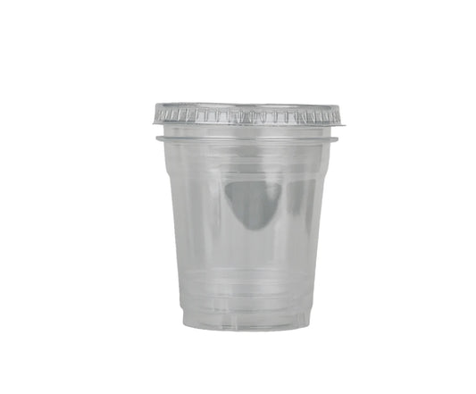 Plastic 8 Oz Clear Pet Cups With Flat Lids Q Pac 1X25 Pieces