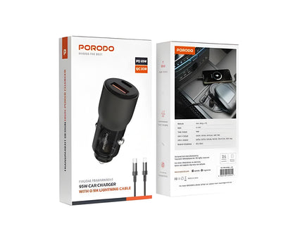 Porodo Transparent 95W Fast Car Charger with 0.9m Usb-C Cable