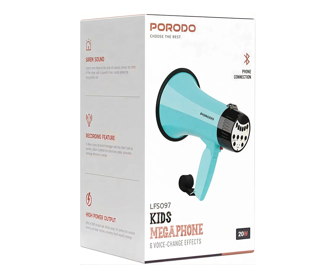 Porodo Kids Bluetooth Megaphone 20W with 6 Voice Effects