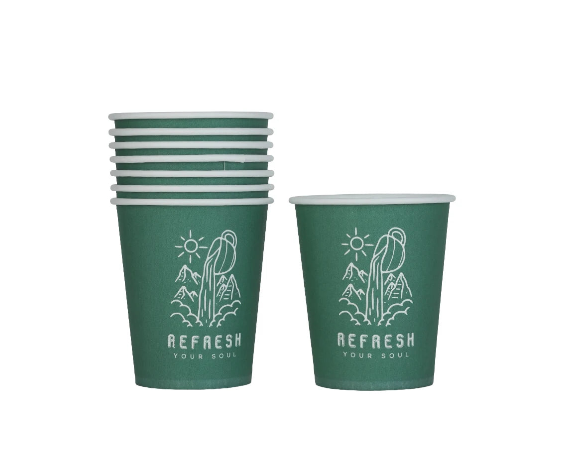 Paper Cup 8 Oz  Designed Green (Refresh your soul) Qpac 1x50 Piece