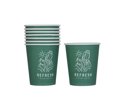 Paper Cup 8 Oz  Designed Green (Refresh your soul) Qpac 1x50 Piece