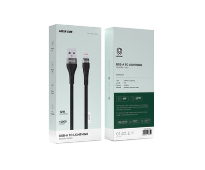 كابل مضفر بطول متر واحد من Green Lion، بقدرة 12 واط، من نوع USB-A إلى Lightning