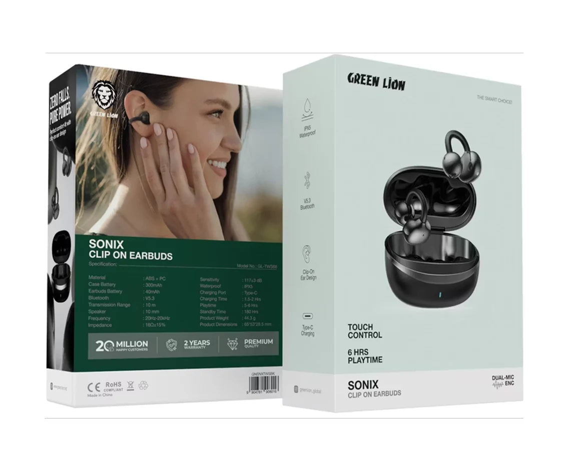 Green lion soniX clip on earbuds