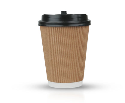 Paper Cup 12 oz Ripple Brown with lid  1x25 Piece