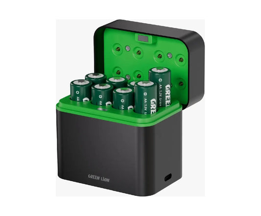 قاعدة شحن بطاريات Green Lion القابلة لإعادة الشحن (8 بطاريات AA)