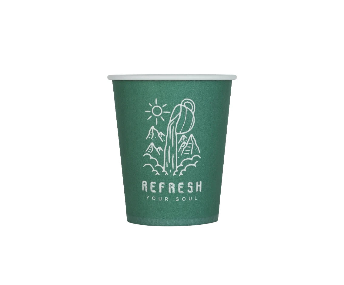Paper Cup 8 Oz  Designed Green (Refresh your soul) Qpac 1x50 Piece