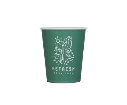 Paper Cup 8 Oz  Designed Green (Refresh your soul) Qpac 1x50 Piece