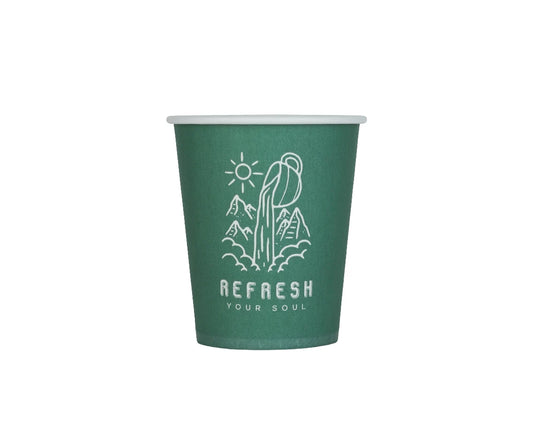 Paper Cup 8 Oz  Designed Green (Refresh your soul) Qpac 1x50 Piece