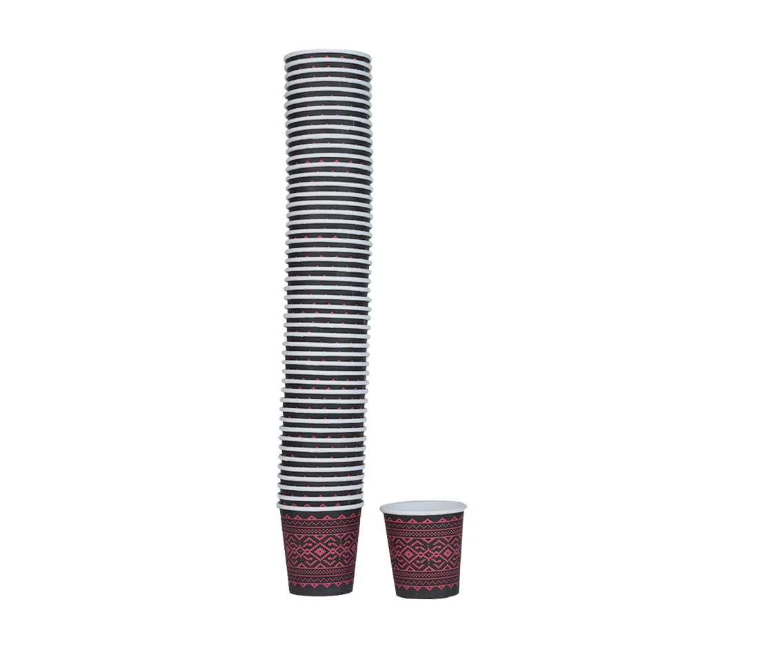 Q Pac Paper Cup 4 Oz Designed Red & black   1X50 Pieces