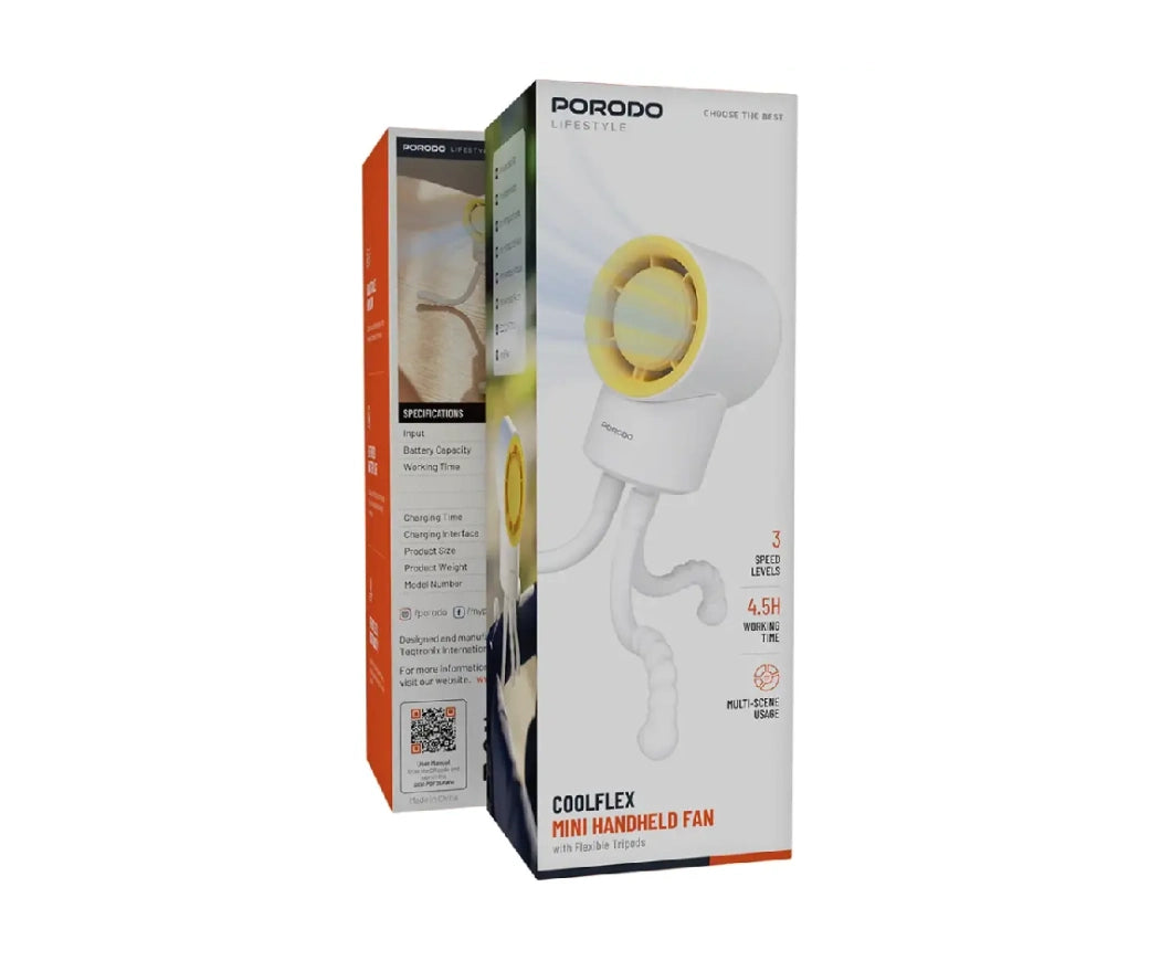 Porodo Coolflex Mini Handheld Fan with Flexible Tripods