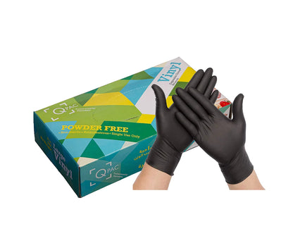 Gloves Vinyl Black Large Powder Free Q Pac 1x100 Pieces