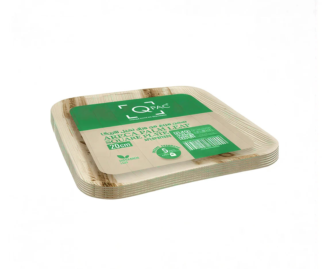 Areca Palm Leaf 20Cm Square Plate 1 X 5 Pieces