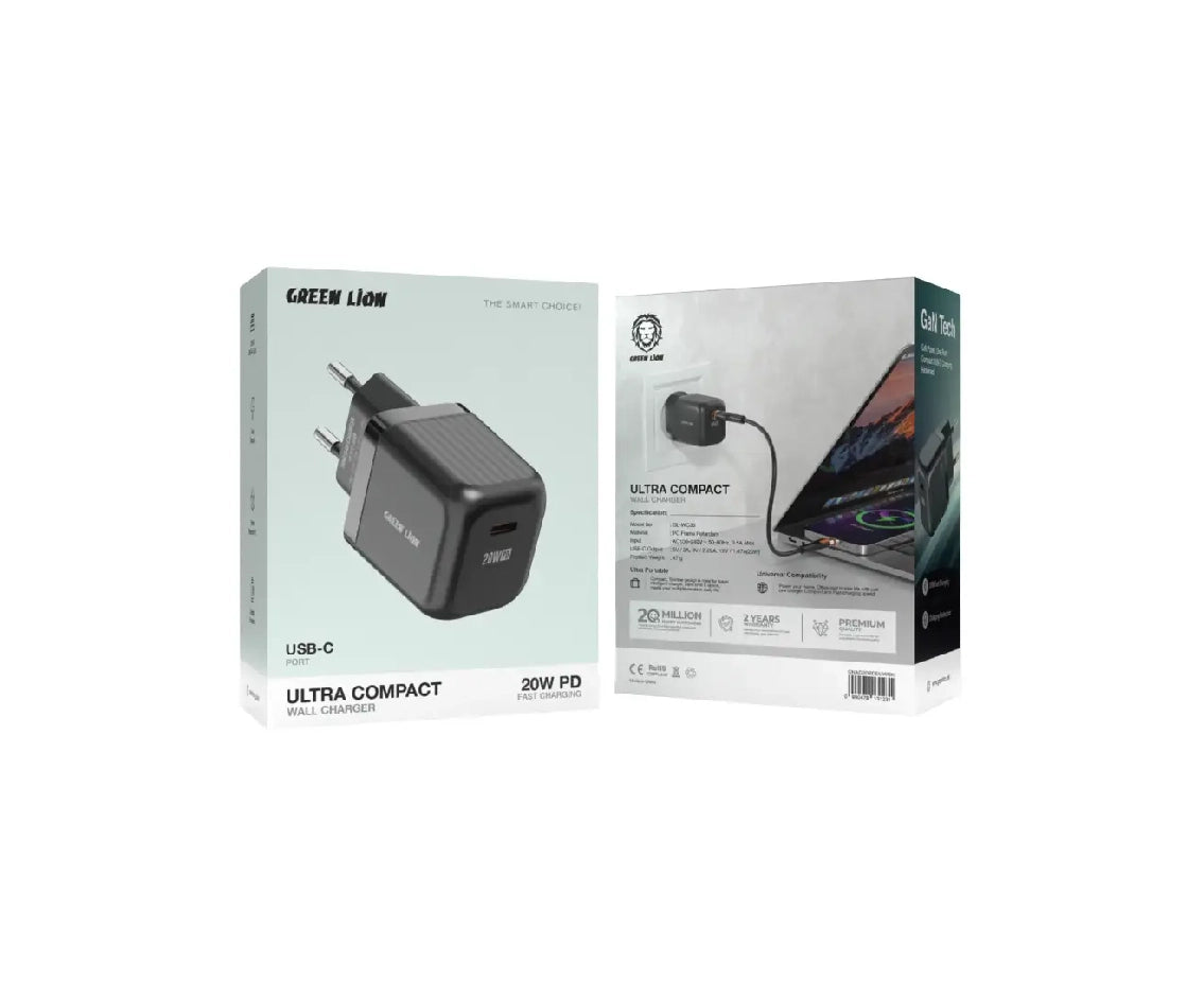 Green Lion Ultra Compact Gan Wall Charger With Lightning Cable