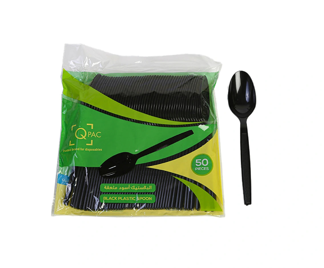 Plastic Spoon Black Q Pac 1X50 Pieces