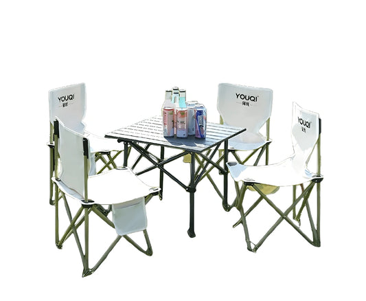 YOUQI Foldable Camping Table and 4pcs Chair Set