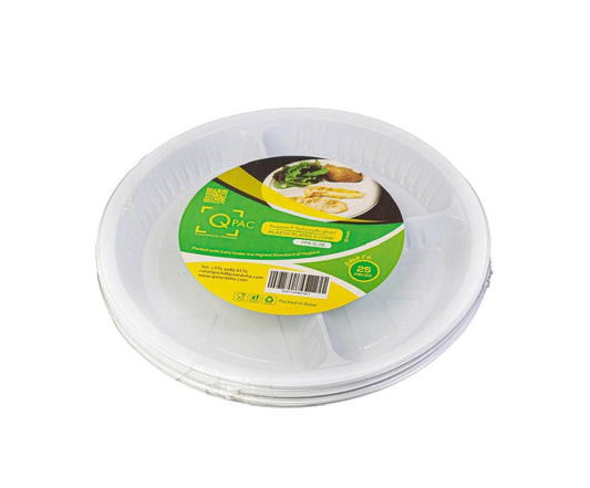 Plastic Round Plate 3 Comp 26Cm Q Pac 1X25 Pieces