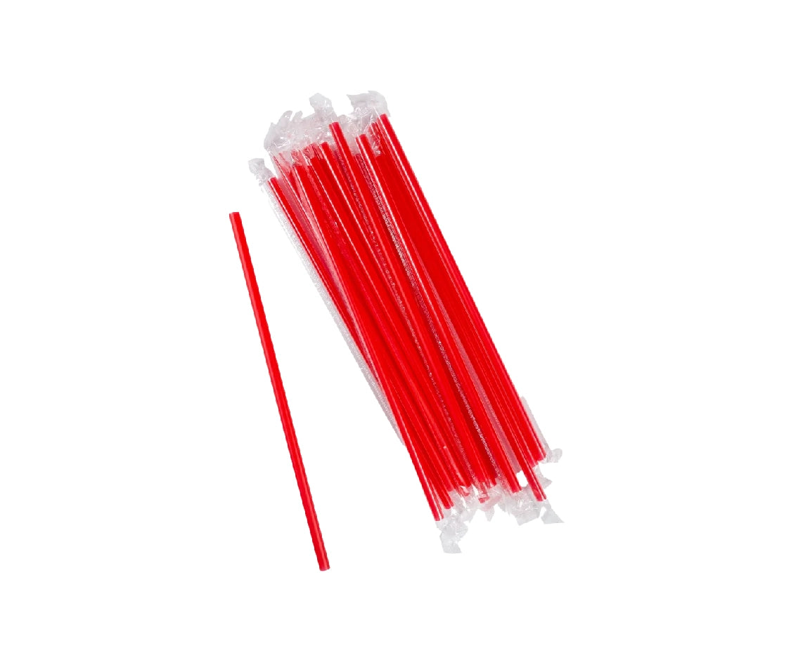 Plastic Straw Wrapped 8 Mm Red 1X150