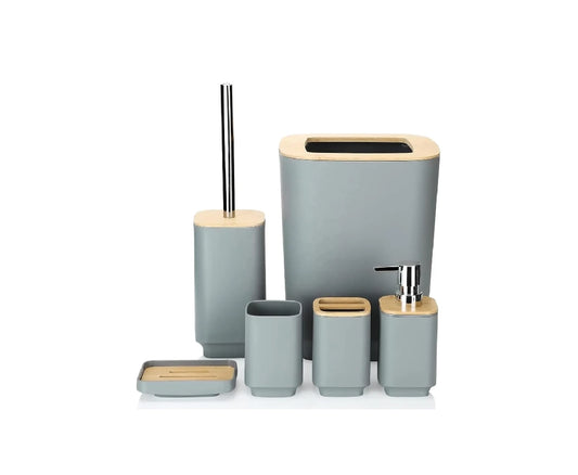 6-Pcs Bathroom Accessories Set, Waste Bin, Soap Dispenser, Toilet Brush & More, Modern Bathroom Organizer Set