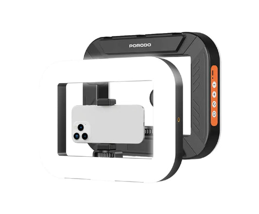Porodo Lifestyle Handheld Ring Grip Camera and Phone Vlogging Light Desktop Support Phone Clamp