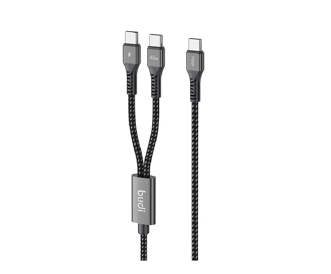 Budi 1.2M PD65W Super Fast Charge Cable Type C to Dual 