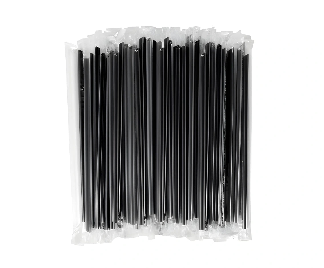 Plastic Straw Wrapped Black 12 Mm 1X100