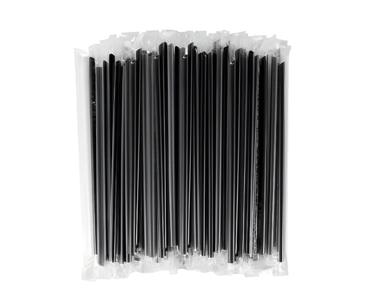 Plastic Straw Wrapped Black 12 Mm 1X100