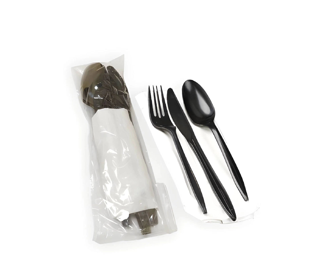 Plastic Cutlery Set Black Q Pac 1X25 Pieces