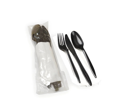 Plastic Cutlery Set Black Q Pac 1X25 Pieces