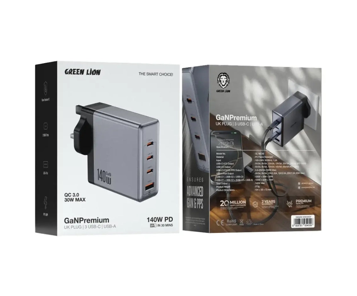 Green Lion GaN Premium UK Plug Wall Charger 140W