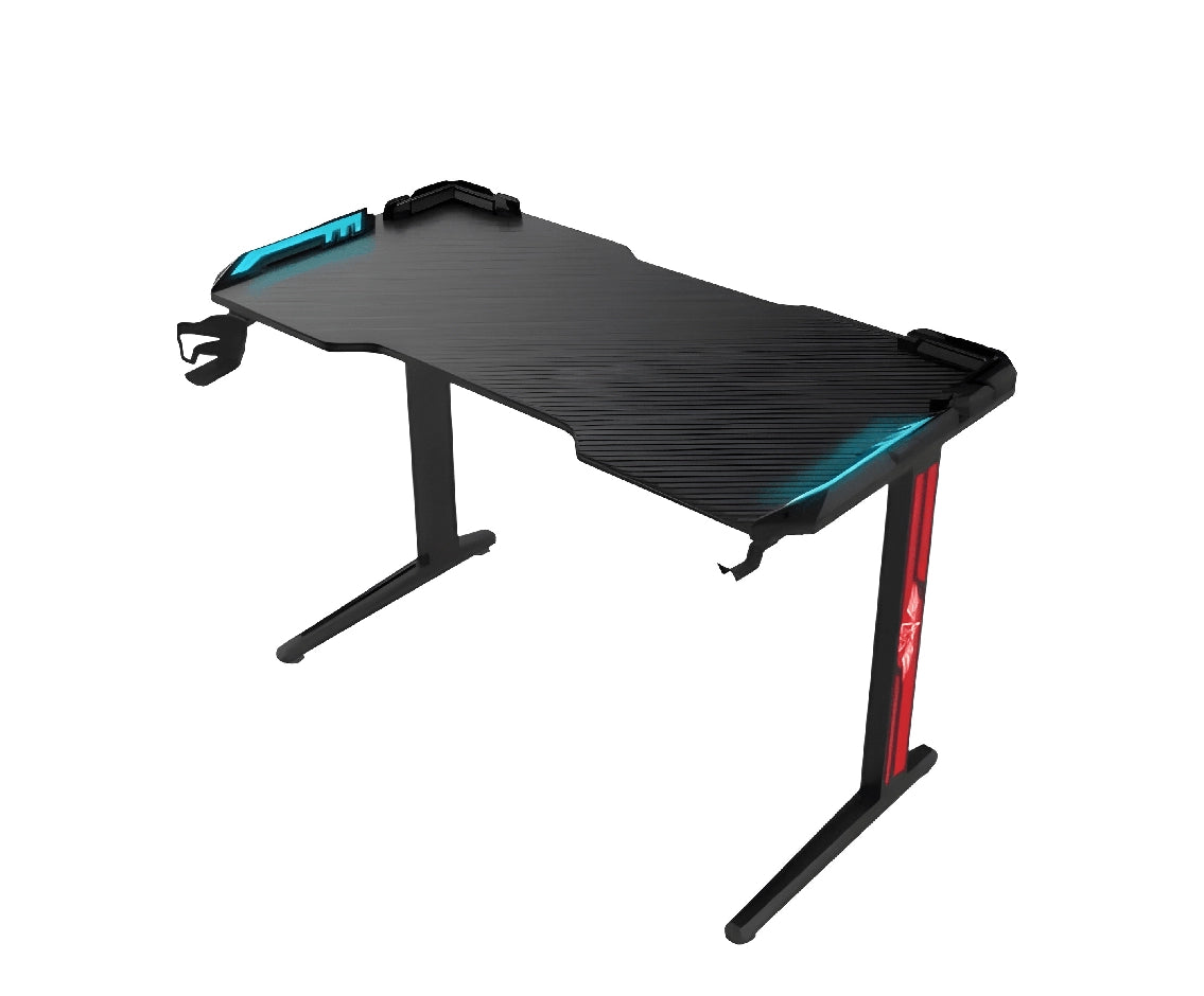 Green Lion RGB Gaming Desk with Adjustable Nonslip Feet, 200+ kg Bearing Capacity, 7 Color Modes, Cup Holder, Water-Resistant, Rounded Corners - Black